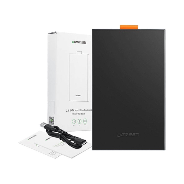 Carcasa externa HDD/SSD 2,5 Ugreen CM237, USB 3.0, compatibil SATA I/II/III, pana la 6 TB, Negru, 1 buc