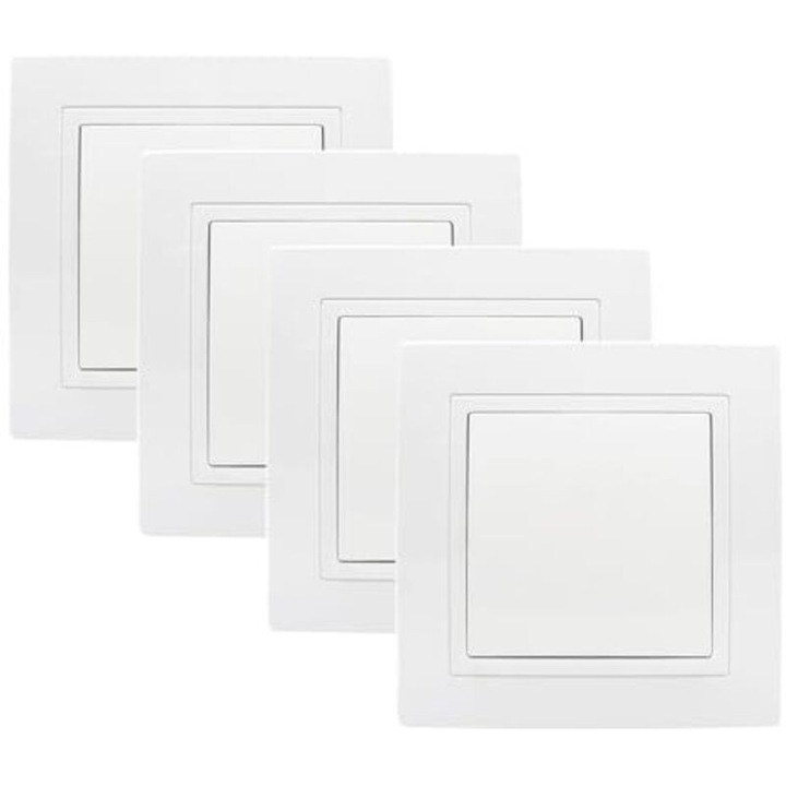 4 db fehér kapcsoló készlet, 82x82mm, 250V, 10A, süllyesztett szerelés