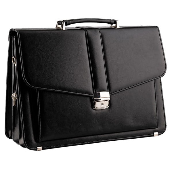 Tizano, servieta pentru barbati din piele ecologica, 3 compartimente cu organizer si buzunar pentru laptop T11, negru, 40x29x12-16 cm