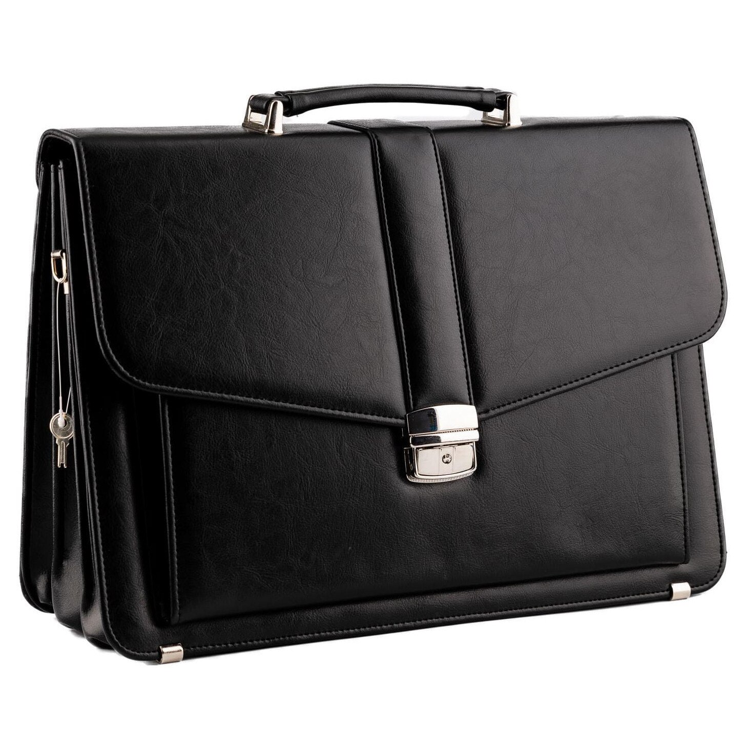 Tizano, servieta pentru barbati din piele ecologica, 3 compartimente cu organizer si buzunar pentru laptop T11, negru, 40x29x12-16 cm