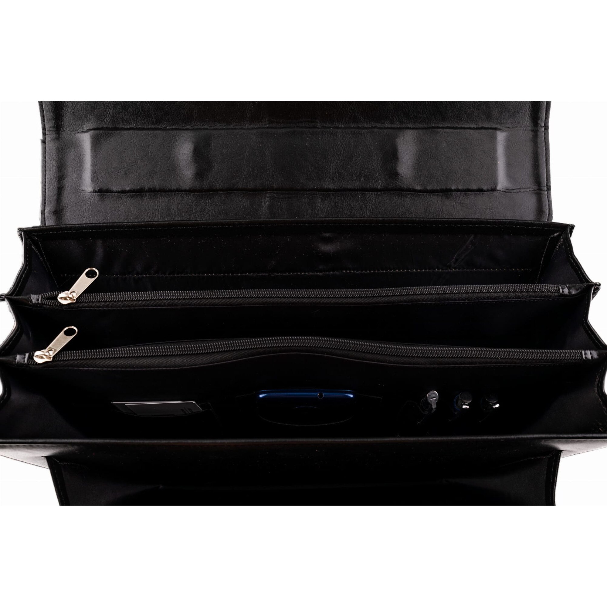 Tizano, servieta pentru barbati din piele ecologica, 3 compartimente cu organizer si buzunar pentru laptop T11, negru, 40x29x12-16 cm