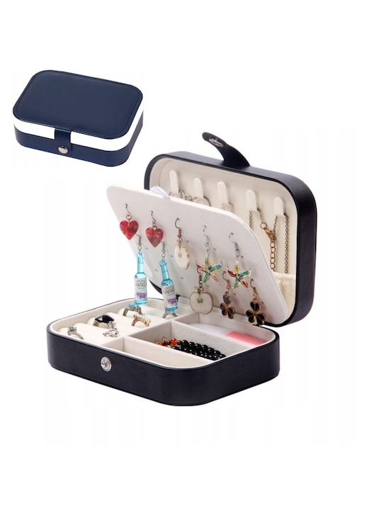 Zwap, Cutie organizator pentru bijuterii din piele ecologica, captuseala catifelata, compartimente detasabile si 5 carlige pentru lanturi, Multicolor