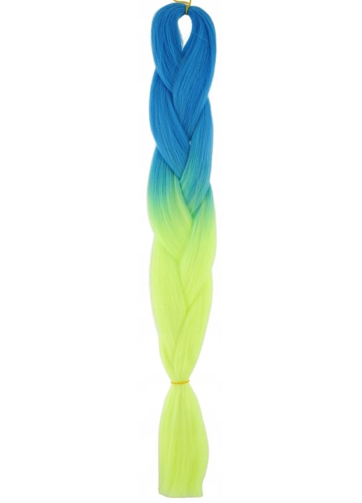 Bellezza Hair, Par sintetic pentru impletit Henlon Fibre, ombre, drept, rezistent la caldura, termosudabil 160°C, textura mata, Albastru/Verde neon, 120 cm, 100 g