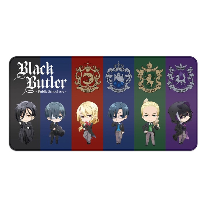 Egérpad XXL Sakami Merchandise Black Butler, chibi dizájnnal, hivatalos emblémával, csúszásgátló, Fekete