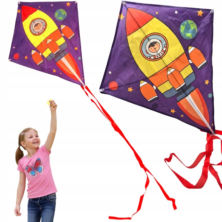 Többszínű rakéta sárkány 220x65x85cm fogantyúval és hosszú zsinórral