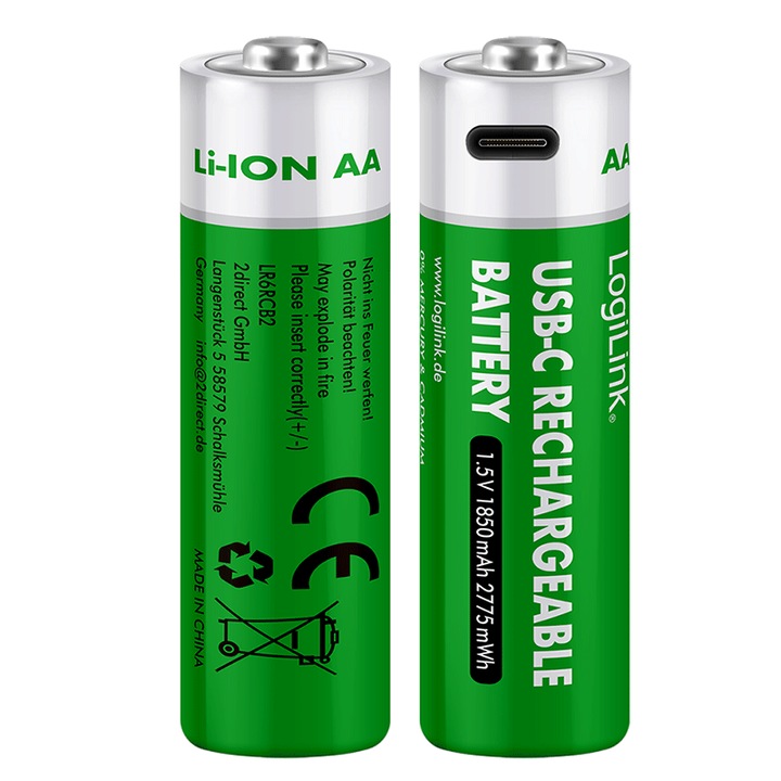 LogiLink AA akkumulátorok 1850mAh USB-C szett 2 db 14,5x50,5mm