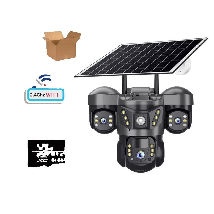 Camera de supraveghere solara WiFi Cam 64G Card, 15MP, alimentare solara si pe baterie, vizionare nocturna color/IR 16m, stocare 64GB, WiFi 2.4GHz, IP66, Negru