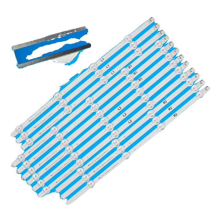 12 db LED szalag készlet, kompatibilis a 47LN5400 modellel, 939 mm, 9 LED szalagonként, 3V LED-enként, Fehér