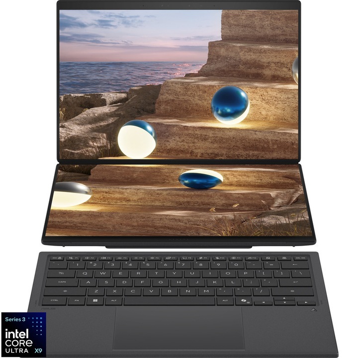 Laptop ASUS Zenbook DUO UX8407AA Procesor Intel® Core™ Ultra X9 388H 18M Cache, up to 5.10 GHz 14" 3K OLED 144Hz Touch, 32GB LPDDR5X, 1TB SSD, Intel Arc B390 Graphics, Windows 11 Pro, Gri