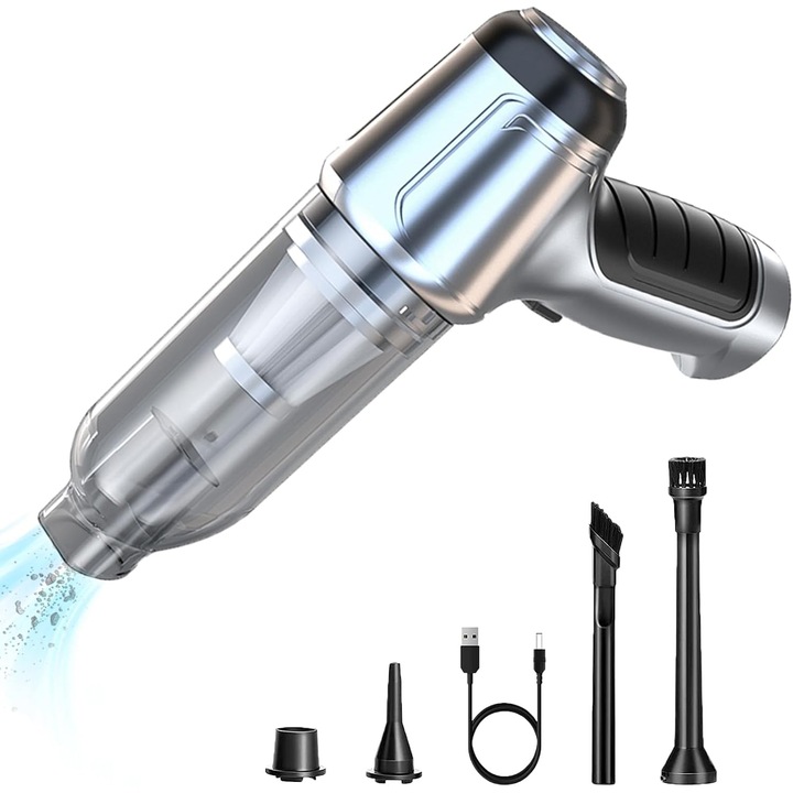 Aspirator Portabil de Mana, SDLOGAL, Design Fara Fir,20000Pa, 3000mAh, Putere 120W, Potrivit Pentru Utilizare Acasa, La Birou si in Masina, Compact si Usor, Gri