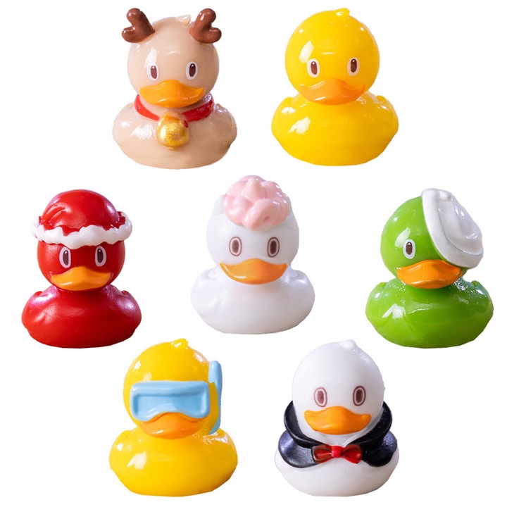 7 db mini kacsa figura készlet, tartós gyanta miniatűr játékok, 1:12 méretarány, részletes, többszínű