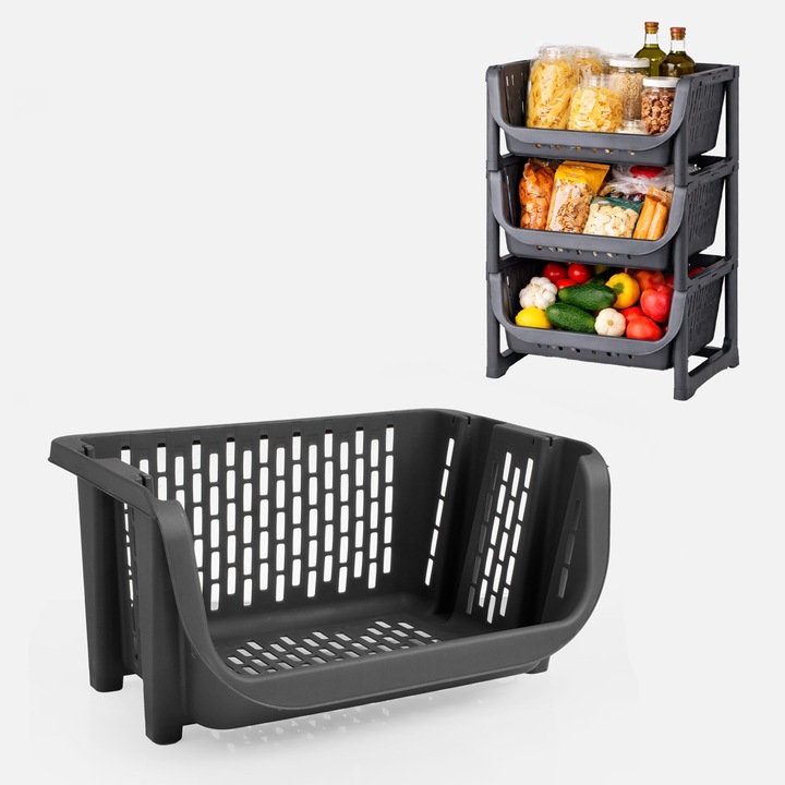 Cos din Plastic Antracit Stivuibil 49x36x25cm