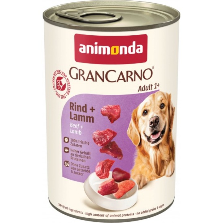 Conservă pentru câini Animonda Gran Carno vită și miel, 6 buc x 800 g