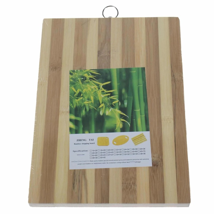Bambusz téglalap alakú vágódeszka 34x24 cm, csúszásgátló felülettel