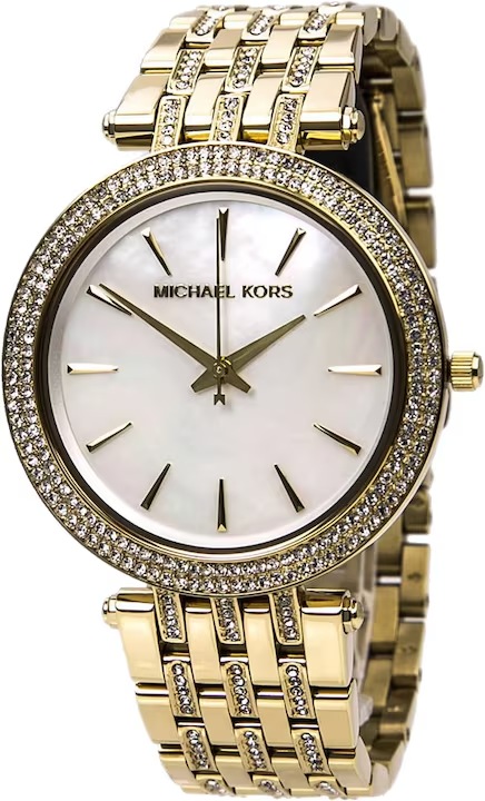 Compatibil cu Michael Kors Ceas MK3219 cadran alb cu detalii aurii, carcasa din otel inoxidabil