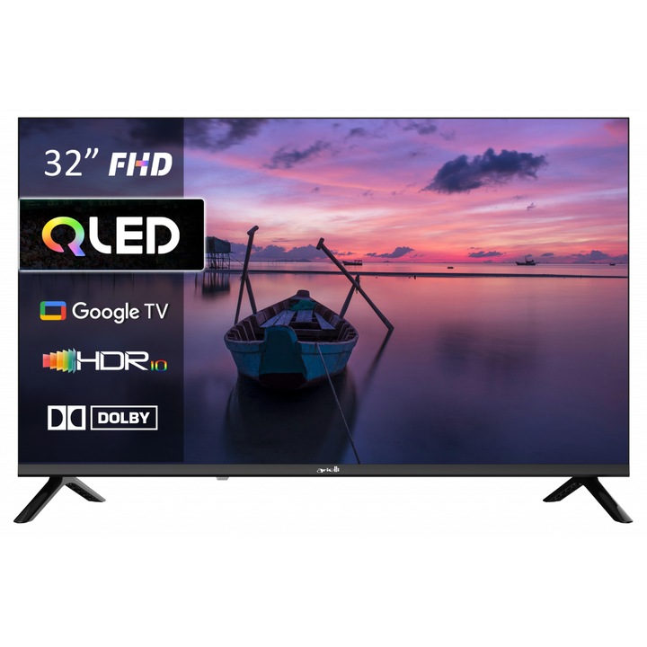Телевизор ARIELLI QLED32QM10GTV SMART, 81, 2 см, FULL HD 1920 x 1080, Smart TV, Google TV, Wi-Fi, Class Е, Черен