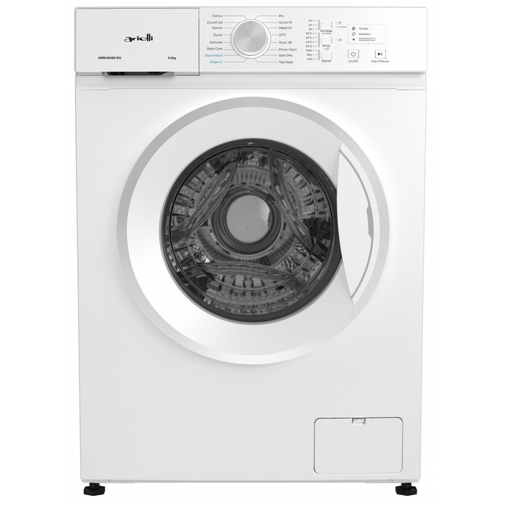 Пералня Arielli AWM-80268 INV, 16 програми, Функция Отложен старт, invertor, 8 кг, програма с пара, 1200 оборота, Клас А, Сива