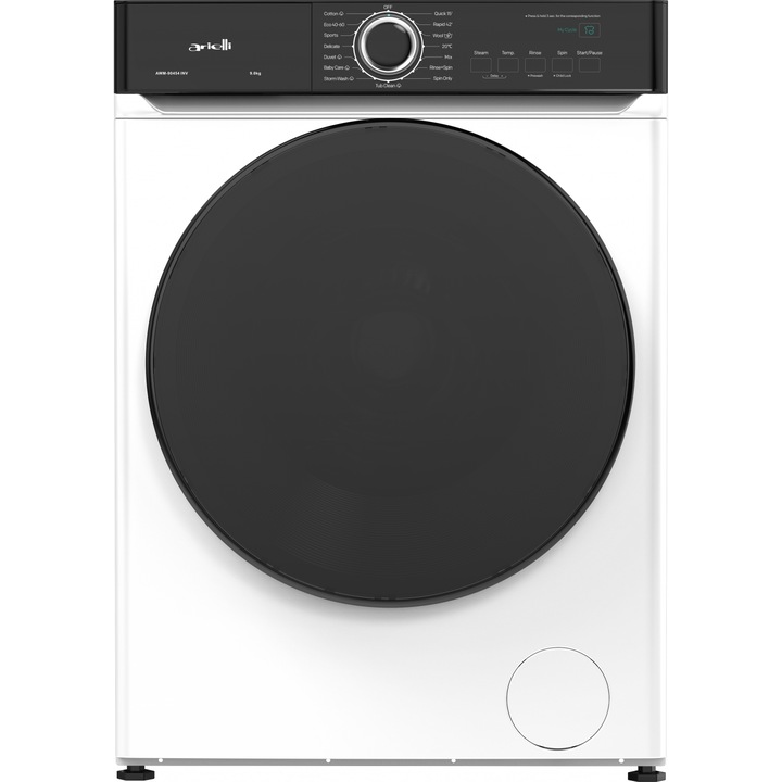 Пералня Arielli AWM-90454INV, 15 програми, Функция Отложен старт, Функция Пара, 9 кг, 1400 оборота, Клас А, Бял