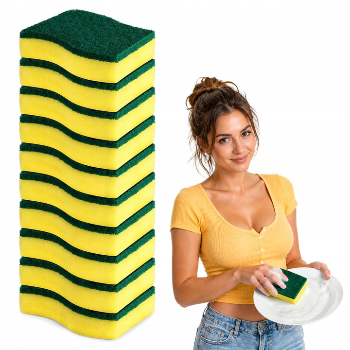 Burete de bucatarie Allbag, cu doua straturi, rezistent si foarte absorbant, galben/verde, 7 x 11 cm, 10 buc