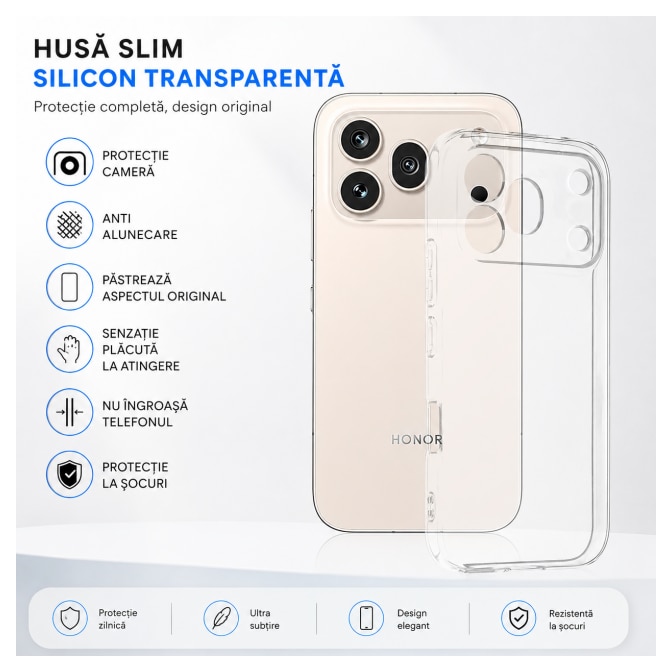 Husa Upzz® Compatibila Cu HONOR 600 PRO, Slim 2mm, Pastreaza Aspectul Original, Protectie La Camere, Transparenta
