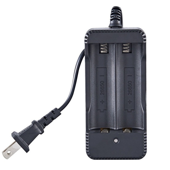 Incarcator baterii 18650 dual slot, incarcare rapida 3.7V/4.2V, cablu integrat si protectie smart, negru, 1 buc