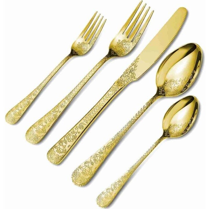Set tacamuri aurii 4 persoane, cutite furculite linguri, 22.9x20.8x20.6cm