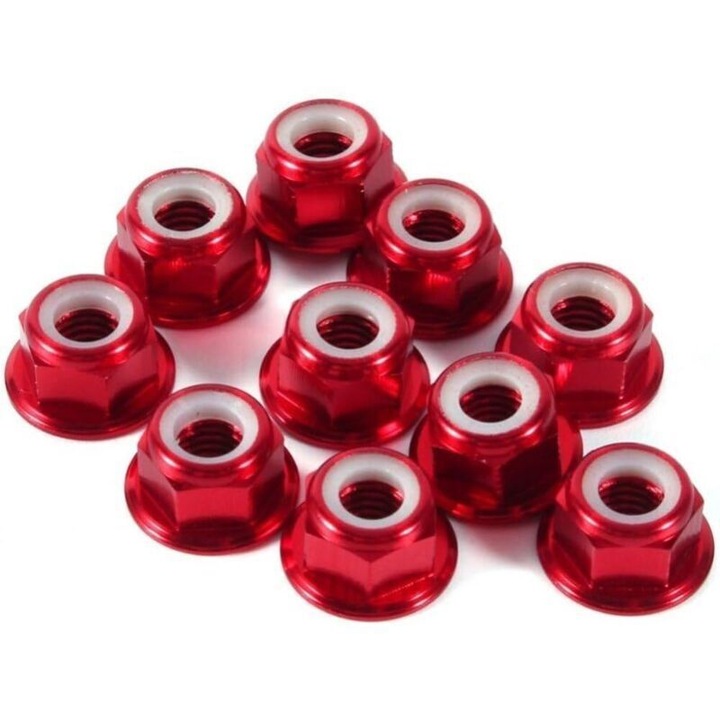 Set 10 piulite hexagonale autoblocante M2 aluminiu rosu inchis