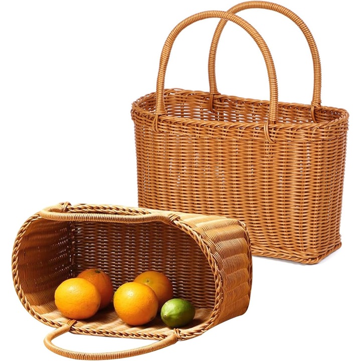 2 db fonott piknikkosár szett, rattan, barna, 40x30x20cm