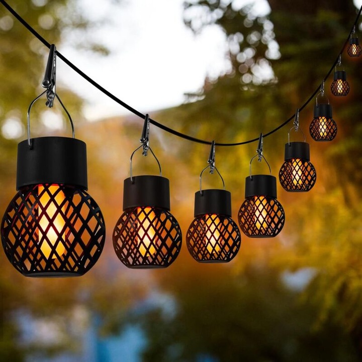 Комплект от 8 висящи соларни фенера, LED, топло бяло, IP65, 6x8ч автономност