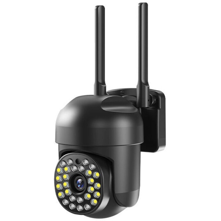 IP PTZ 360° камера за наблюдение, Full HD видеокамера 1920x1080, цветно нощно виждане 20м, детекция на хора и автоматично проследяване, IP66, черна