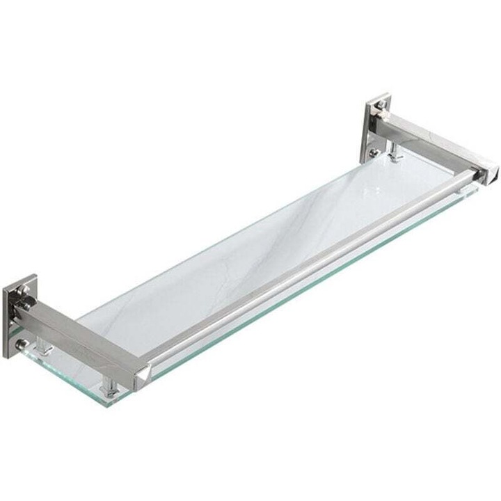 Рафт за баня 40x13x6.6см закалено стъкло неръждаема стомана стенен монтаж