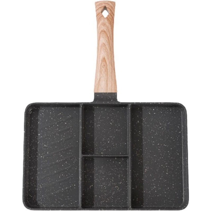 Osztott grill serpenyő, tapadásmentes, alumínium, hőálló fogantyúk, 30x25cm