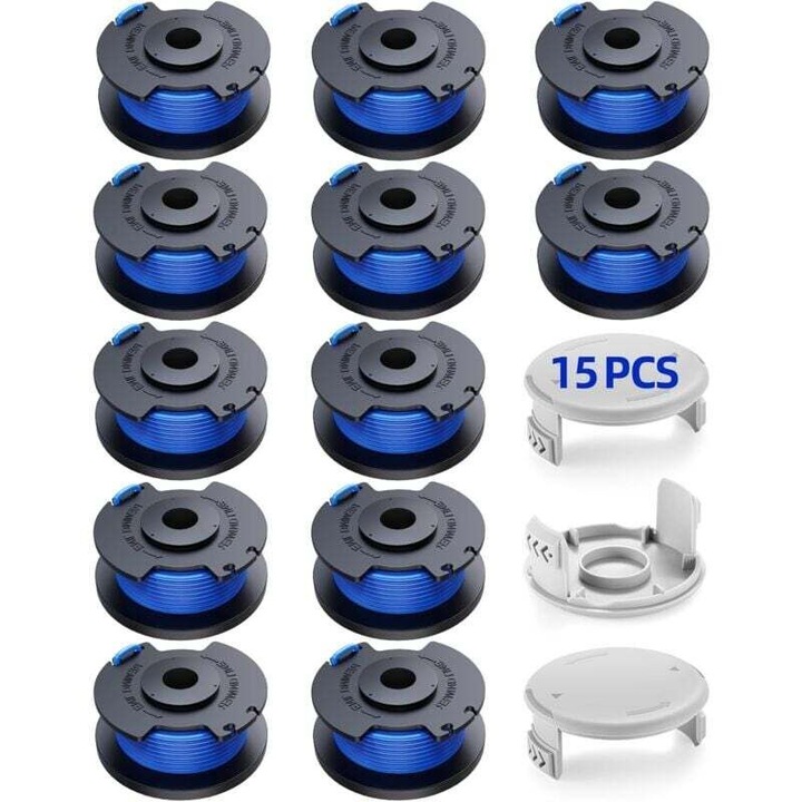 12 db fűnyíró damil orsó készlet 1.6mm, 3 kupak, többszínű, 3.4m