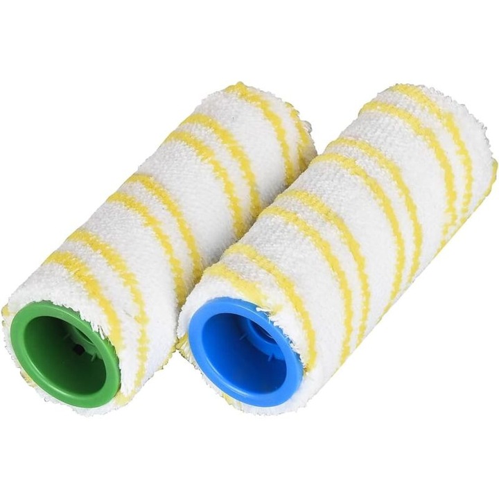 Role de schimb (rulouri) compatibile cu Karcher FC3/FC5/FC7 2.055-006.0, 100% microfibra, spalabile pana la 60°C, alb/galben, 2 bucati