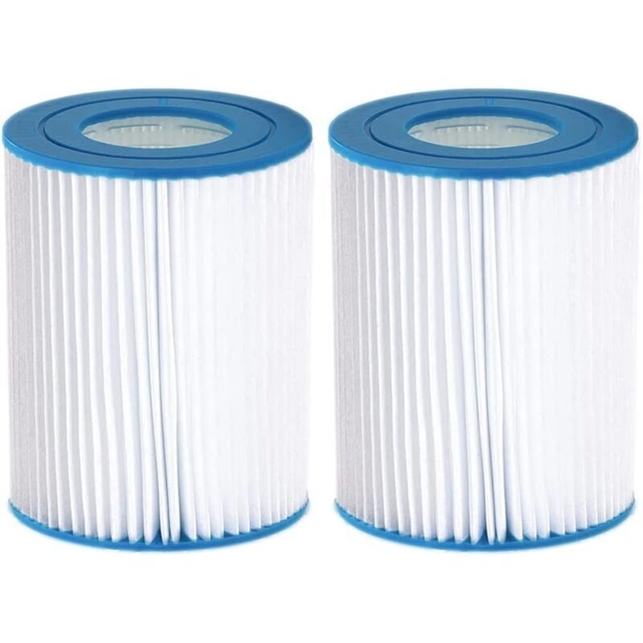 Cartus filtru piscina Type II compatibil Bestway 58094, din ABS, capac etans, membrana ingrosata, 106x52x136 mm, alb/albastru, 2 buc