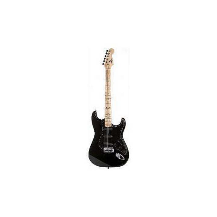 ABX Guitars ST-230 BK/BBSM elektromos gitár, 3x single coil, juhar nyak, 22 bund, die-cast hangolókulcsok, króm hardver, fényes felület, fekete