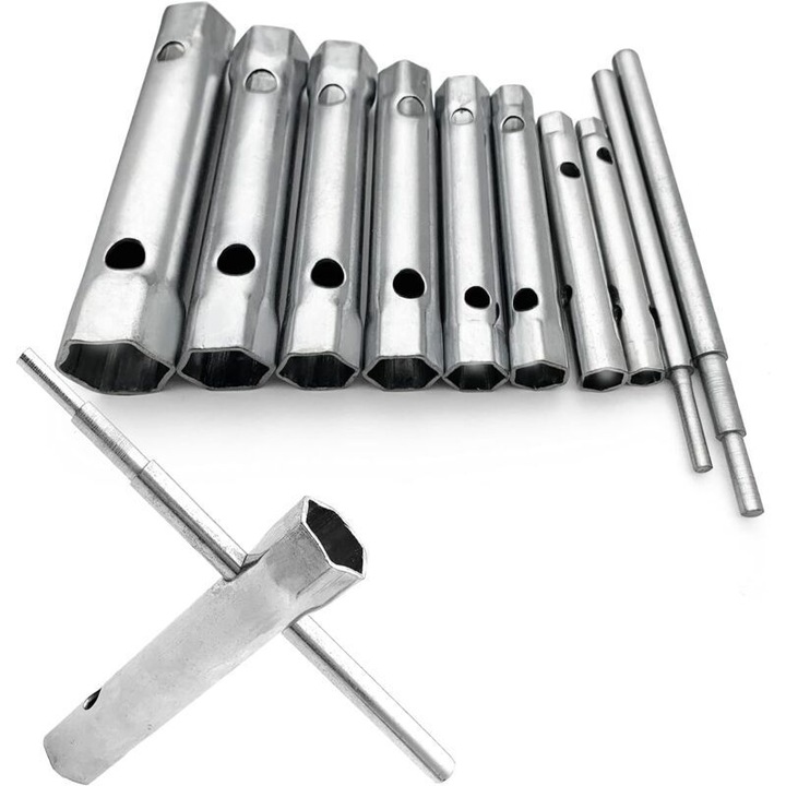 Set 8 chei tubulare 6-22mm, 2 manere, otel rezistent la coroziune