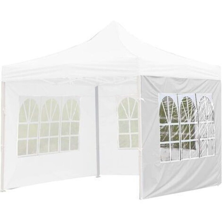 Cort/pavilion impermeabil cu 1 panou lateral, perete lateral 0.15 mm, Alb, 3 x 2 m