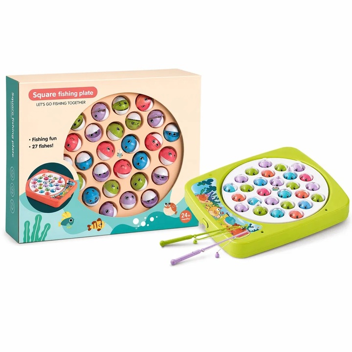Loco Croco gyerek horgászjáték horgászbotokkal és hangeffektekkel, 27 hallal, 25x21 cm, +3 év, EMC ONSHOP®