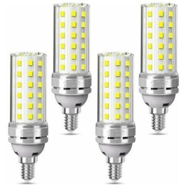 Bec LED Corn E14, lampa LED 12W echivalent 100W, 1450 lm, unghi 360°, fara palpaire, alb rece (6000K), 4 buc