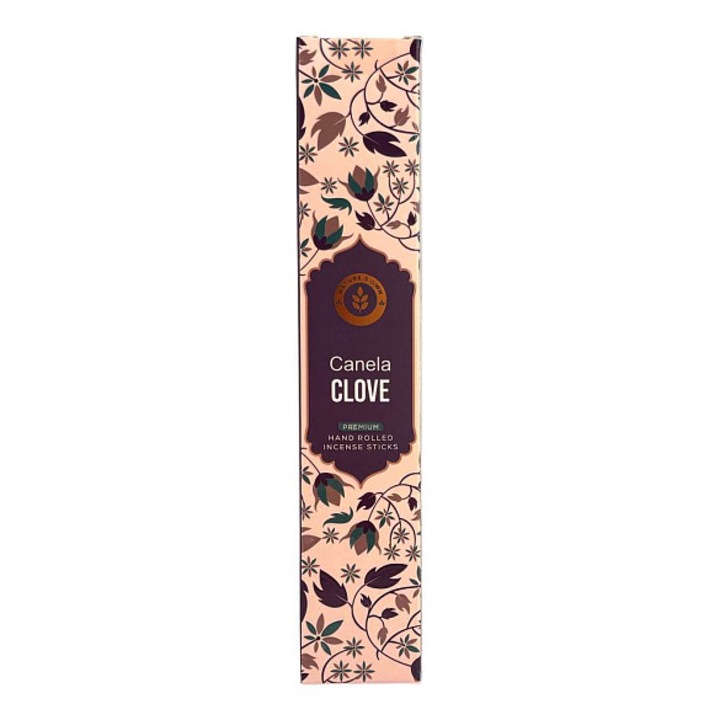 Betisoare parfumate/tamaie Nature's Own Canela Clove, cu aroma de scortisoara si cuisoare, rulate manual, 20 buc