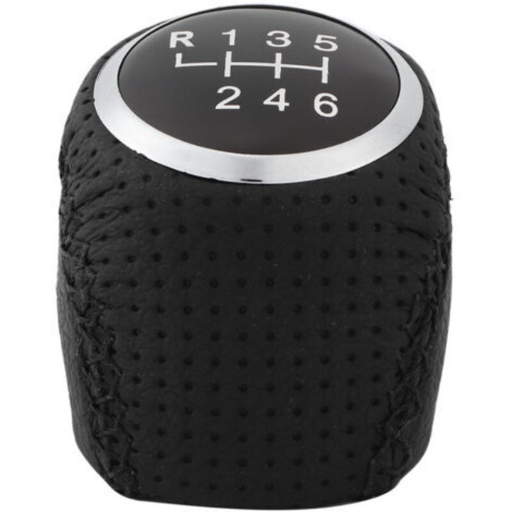 Buton schimbator de viteze, maner auto din PVC si piele PU, stil handball, pentru 6 viteze, Negru