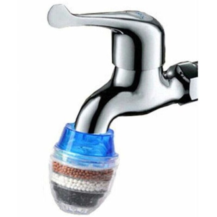 Filtru pentru robinet, purificator apa, 5-strat cu carbon activ si zeolit, antistropire si economizor de apa, multicolor, set 3 buc, compatibil 16-23 mm