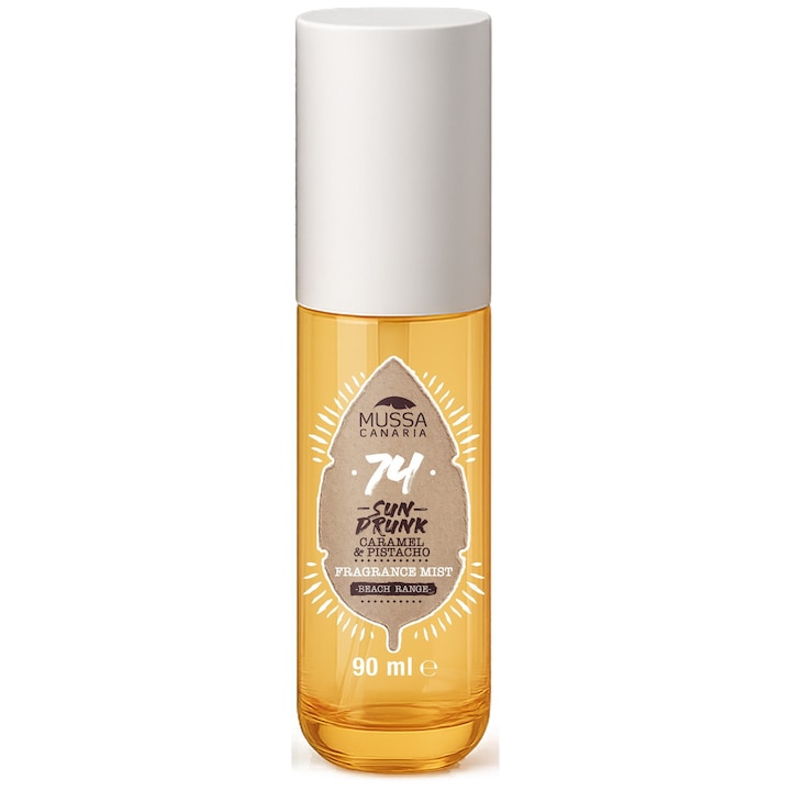 Spray pentru corp și păr Mussa Canaria Beach Range, Sun Drunk 74, Caramel și Fistic, 90 ml