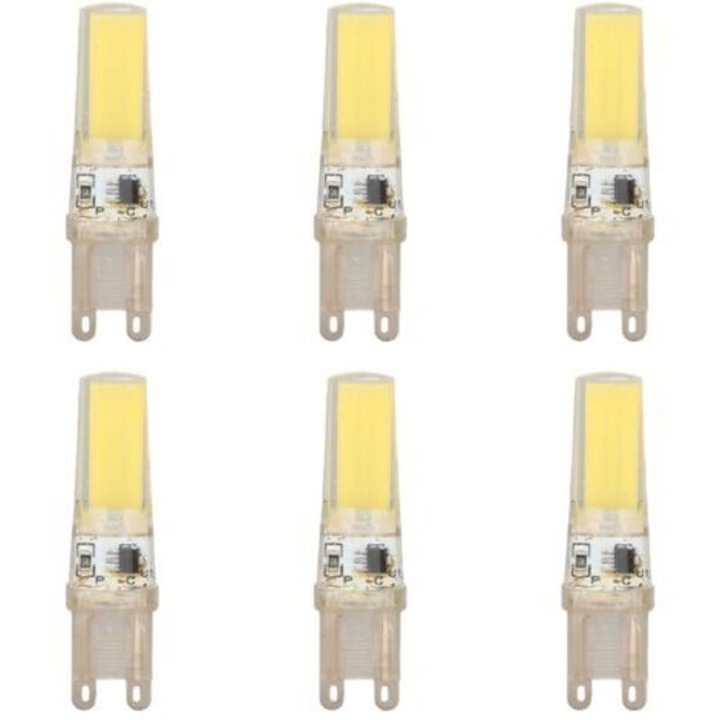 Bec G9 LED COB dimabil, 220V, fali lámpákhoz és éjjeli lámpákhoz, fehér, 6 db.