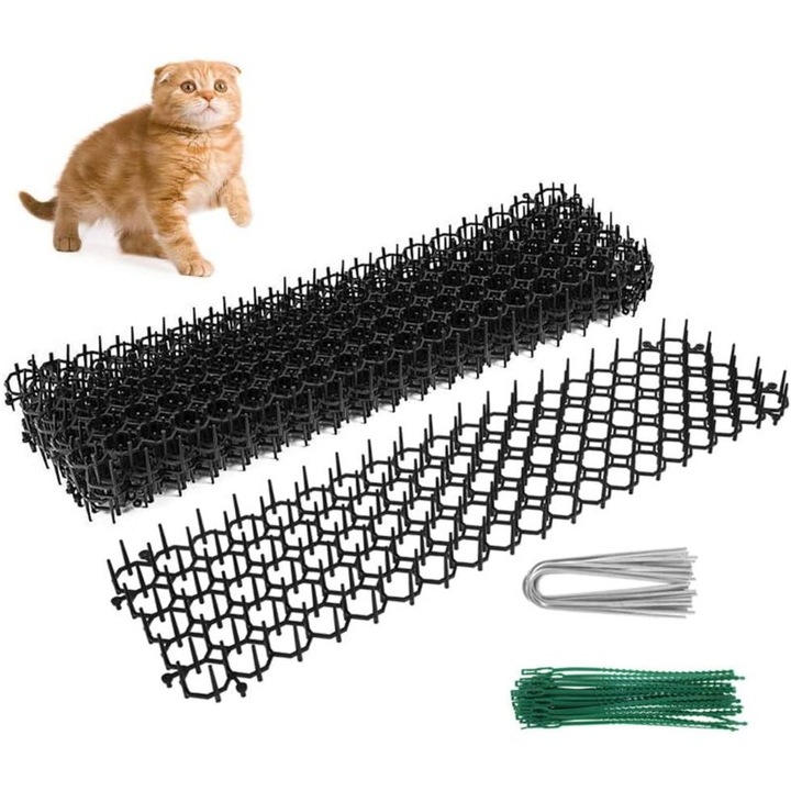 Covoras repelent anti-pisici/anti-caini 49cm, din plastic non-toxic, cu tepi, rezistent la intemperii, negru, 10 buc