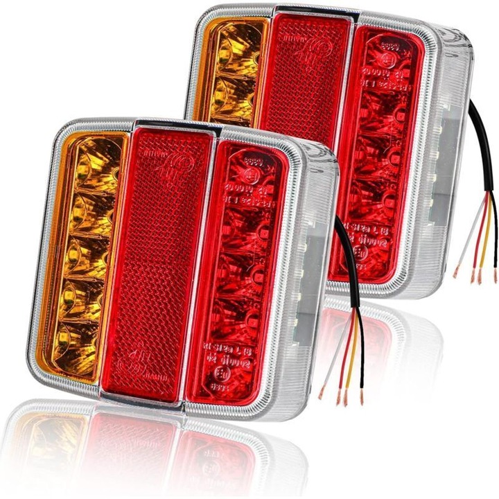 Set 2 lampi spate remorca LED multifunctionale, rosu-galben-alb, 105x105x30mm, IP65, 12V