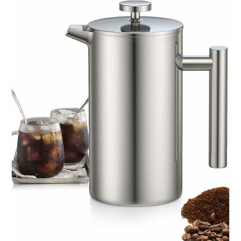Cafetiera piston inox 1000ml, dublu perete, filtru triplu, argintiu