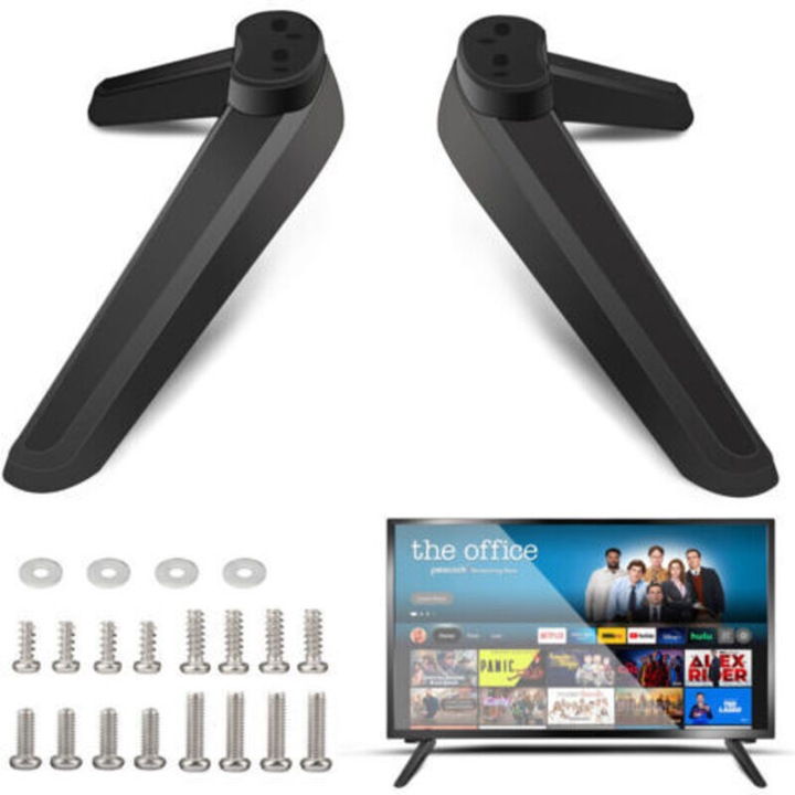 Picioare suport TV universal, baza stand din abs, cu paduri antiderapante si instalare fara gaurire, negru, set 2 picioare + 16 suruburi