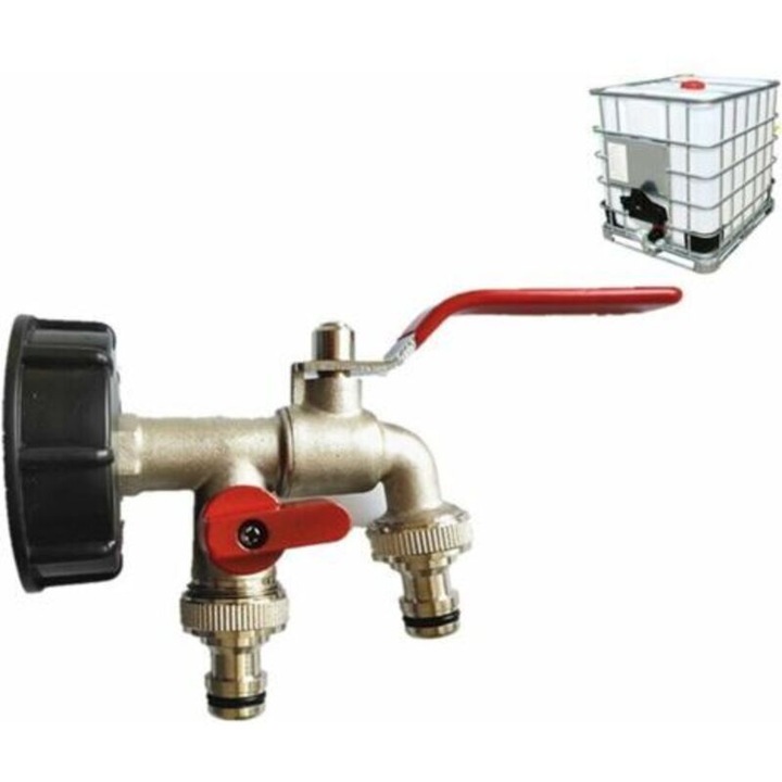 Sárgaréz csapadapter golyóscsappal 1/2 hüvelyk, DN60 durva menet, 60 cm, piros